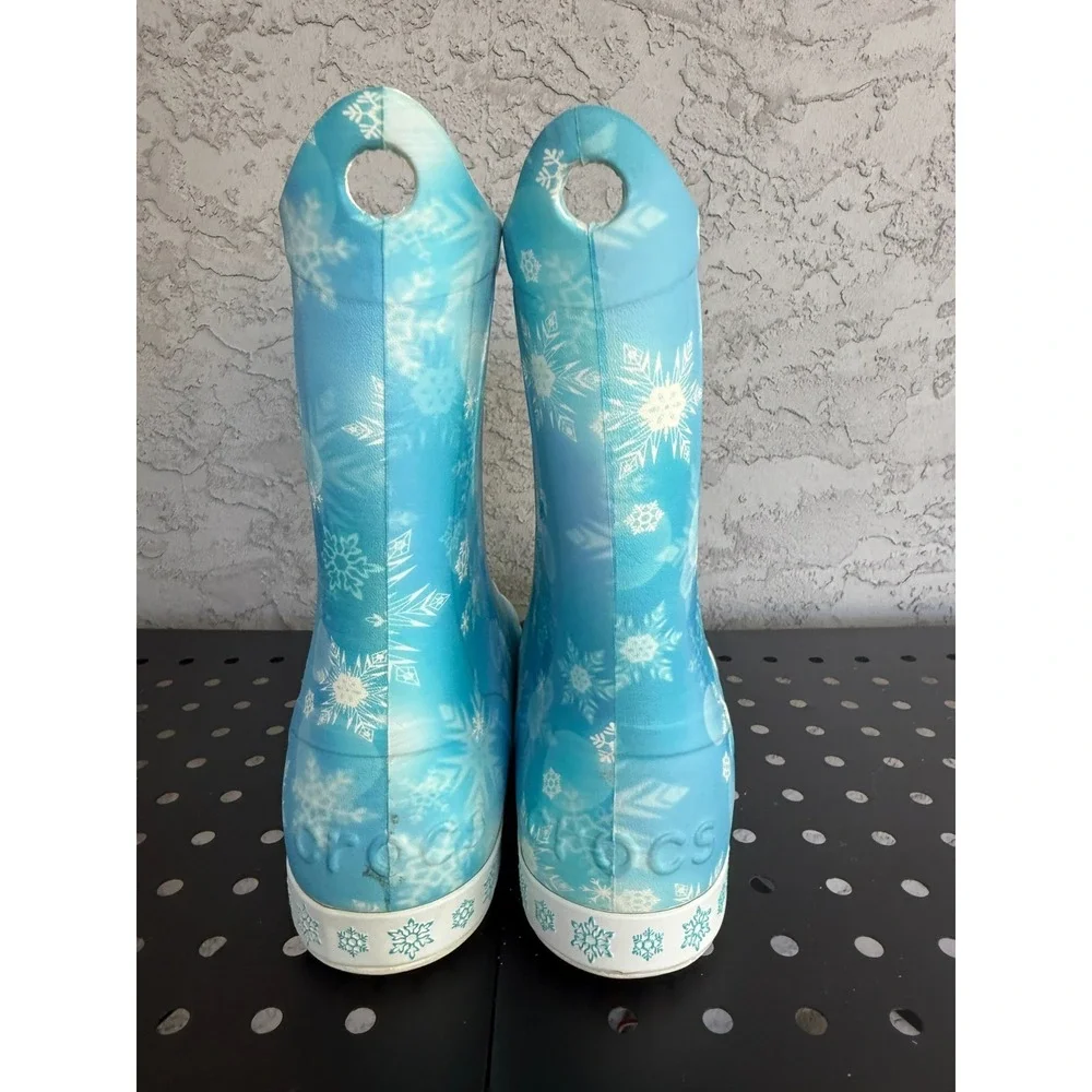 Crocs x Disney Frozen‎ Elsa Anna Rain Boots Girls J3 Blue Pull On Waterproof